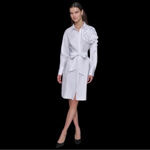 Karl Lagerfeld White Long Sleeve Dress with Floral Accent